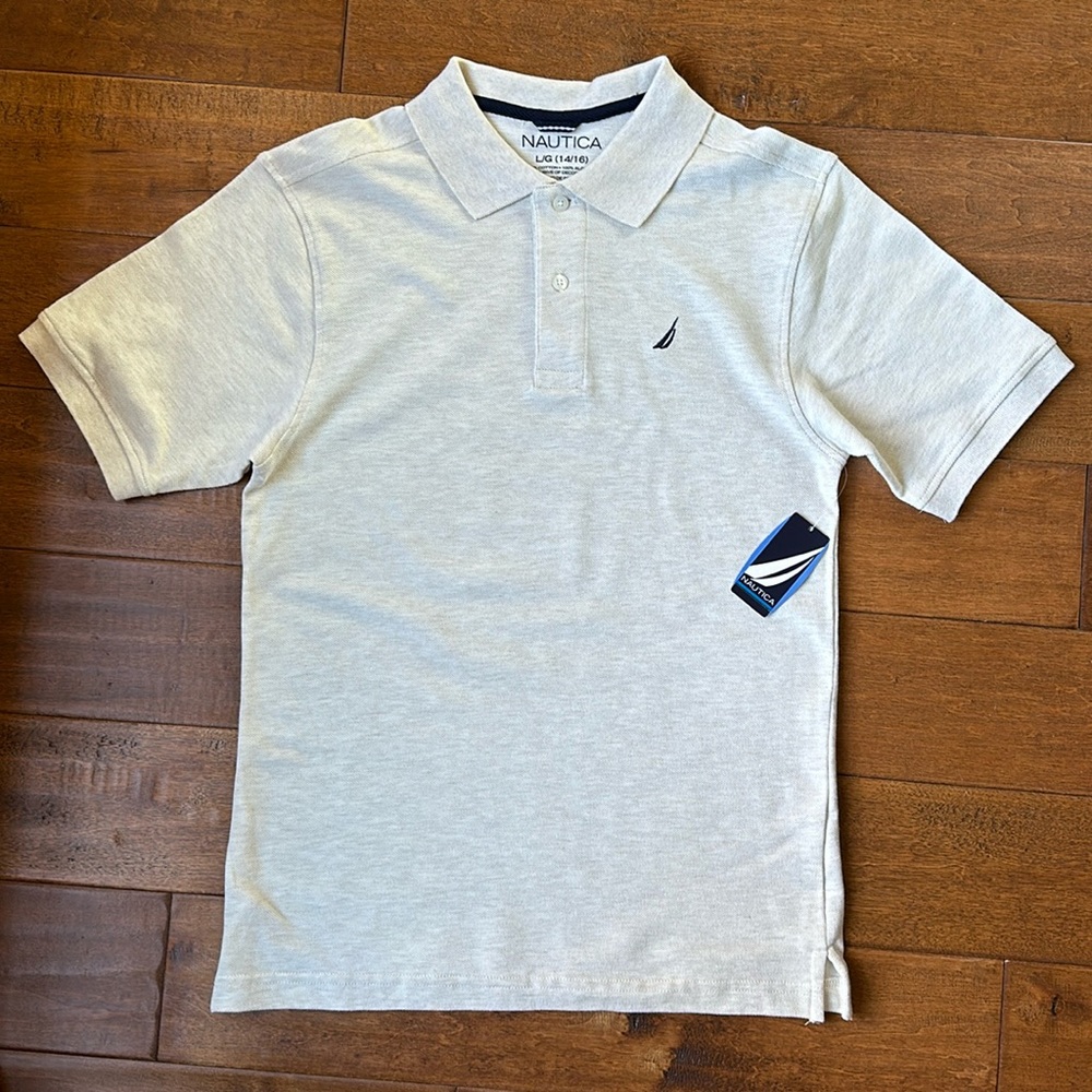 Nautica Boys cotton polo shirt - color: oatmeal, size: LG (14/16)